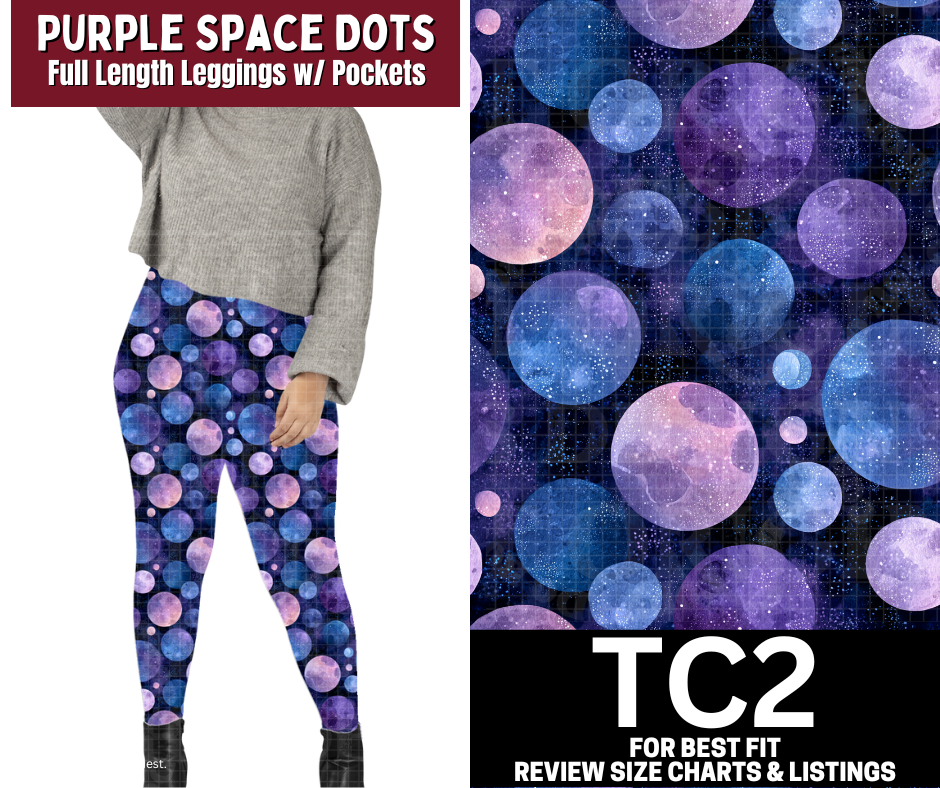 Purple Space Dots Full Length Leggings w/ Pockets