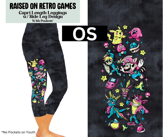 Raised On Retro Games Capri Leggings w/ Side Leg Designs