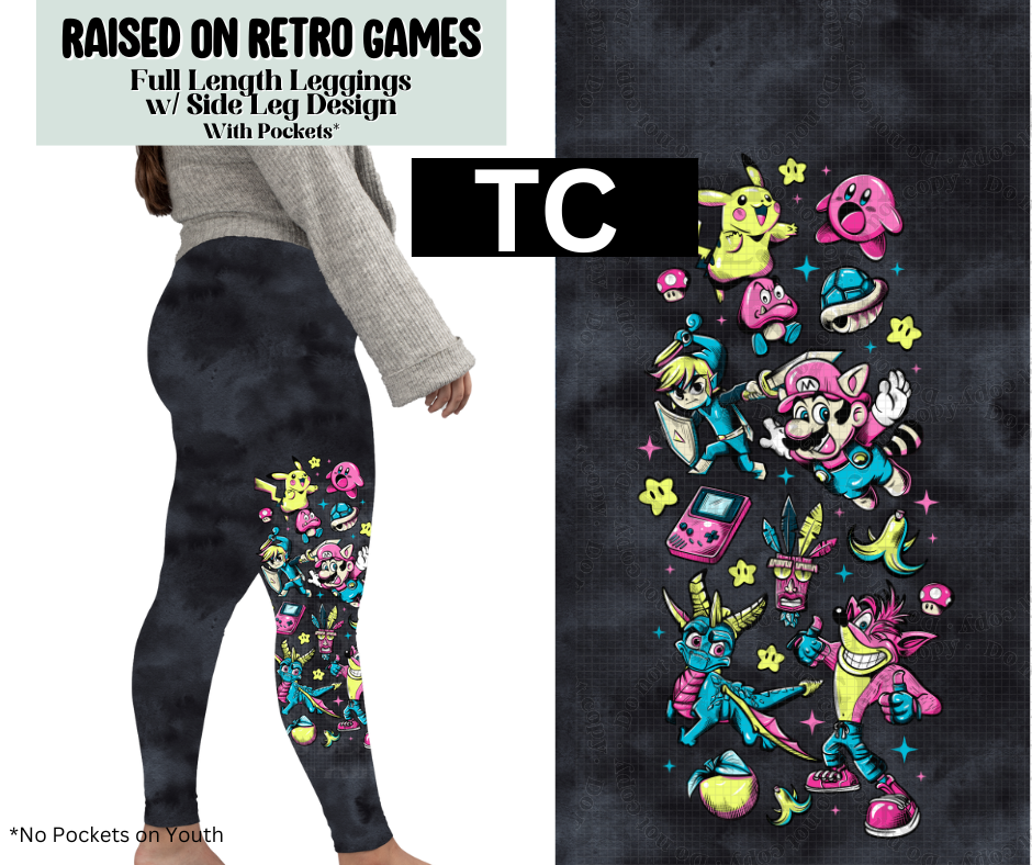 Raised On Retro Games Full Length Leggings w/ Side Leg Designs