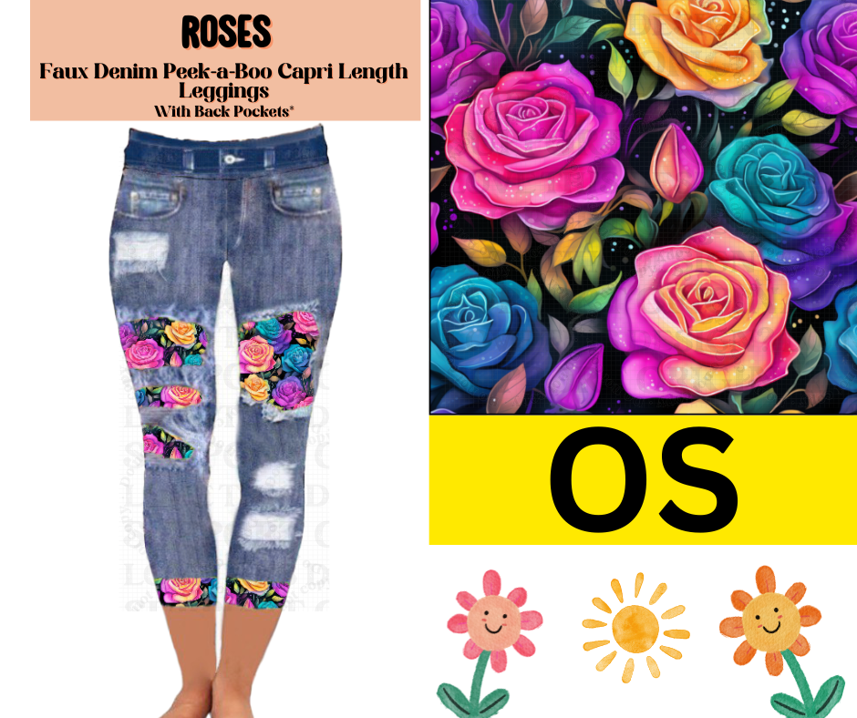 Roses Capri Faux Denim Peekaboo