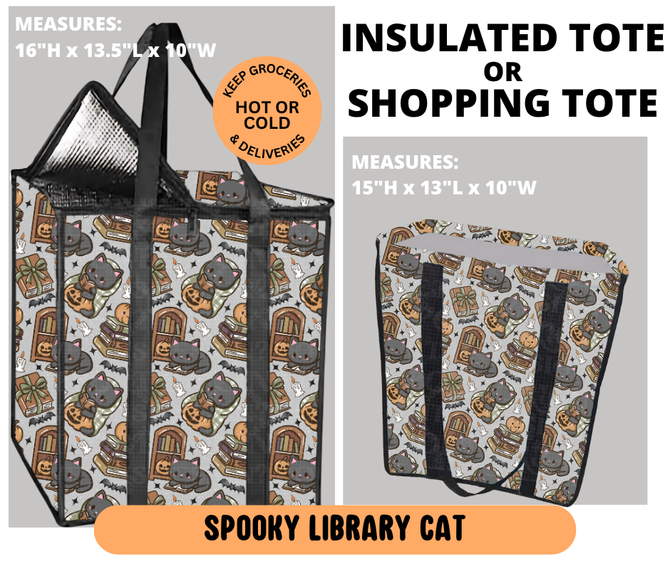 Preorder! Closes 6/29. ETA Sept. Spooky Library Cat Shopping & Insulated Tote