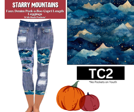 Starry Mountains Capri Faux Denim Peekaboo