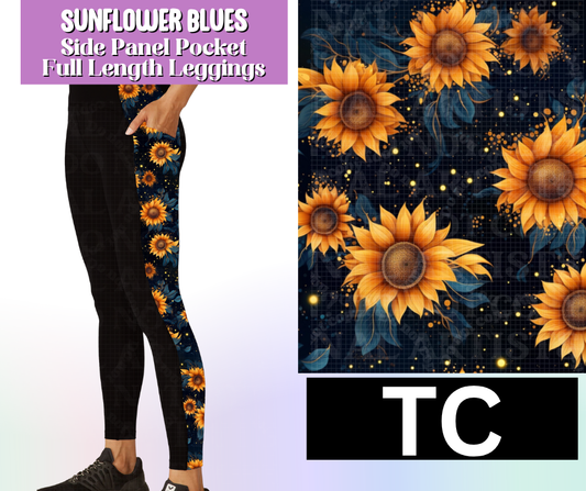 Sunflower Blues Side Panel Pocket Full Length Leggings