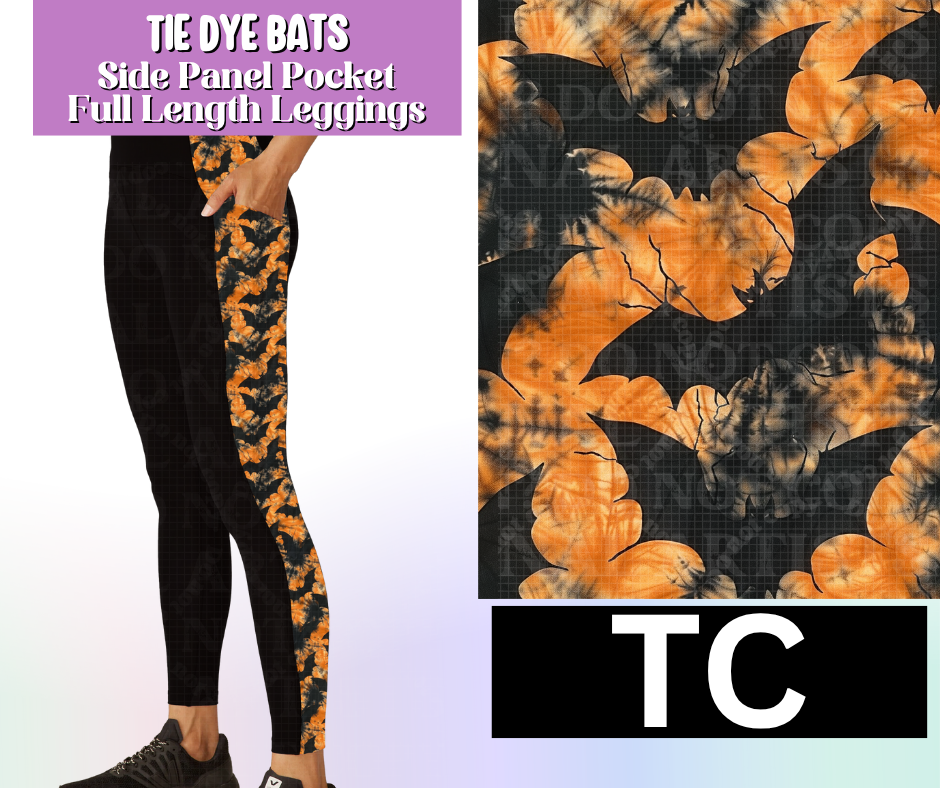 Tie Dye Bats Side Panel Pocket Full Length Leggings