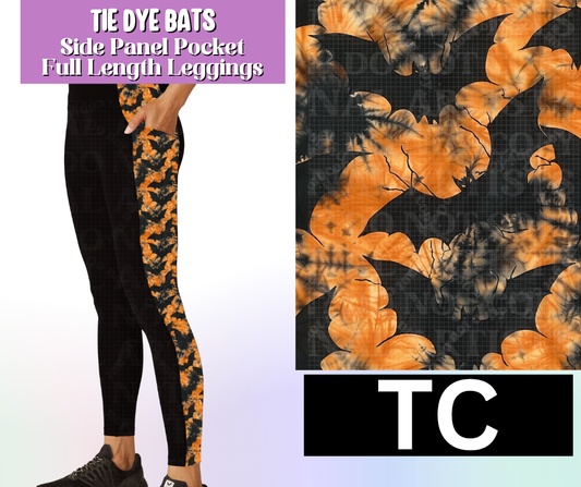 Tie Dye Bats Side Panel Pocket Full Length Leggings