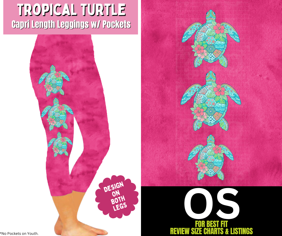 Tropical Turtle Watercolor Capri Leggings w/ Side Leg Designs