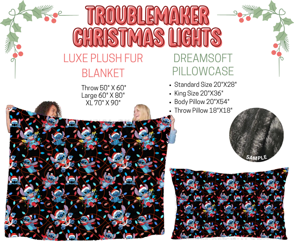 Preorder! Closes 9/3. ETA Dec. Troublemaker Christmas Lights Luxe Plush Fur Blanket and/or DreamSoft Pillowcase