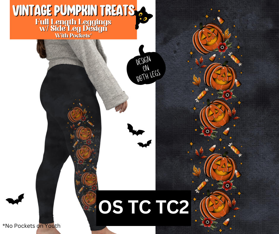 Vintage Pumpkin Treats Full Length Leggings w/ Side Leg Designs