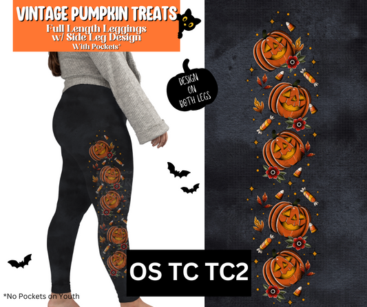 Vintage Pumpkin Treats Full Length Leggings w/ Side Leg Designs