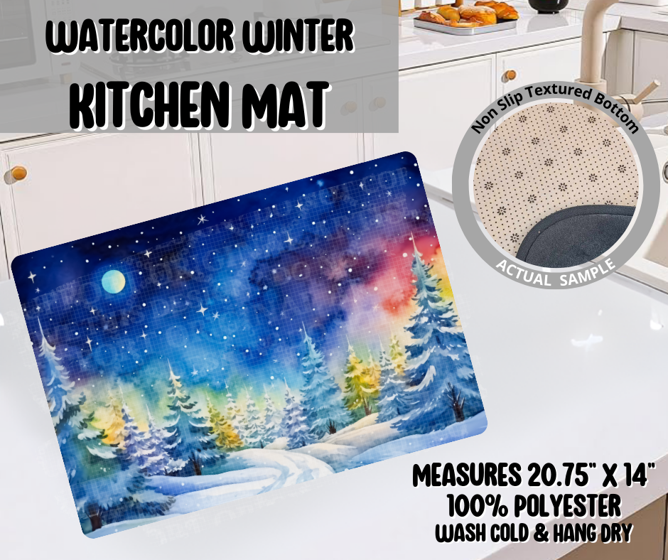 Watercolor Winter Kitchen Mat