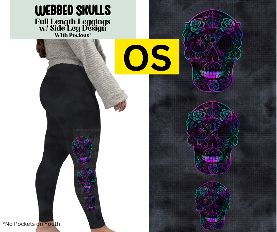 Webbed Skulls Full Length Leggings w/ Side Leg Designs