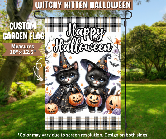 Witchy Kitten Halloween Garden Flag