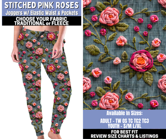 Preorder! Closes 10/30. ETA Jan. Stitched Pink Roses Joggers Choose Fleece or Traditional