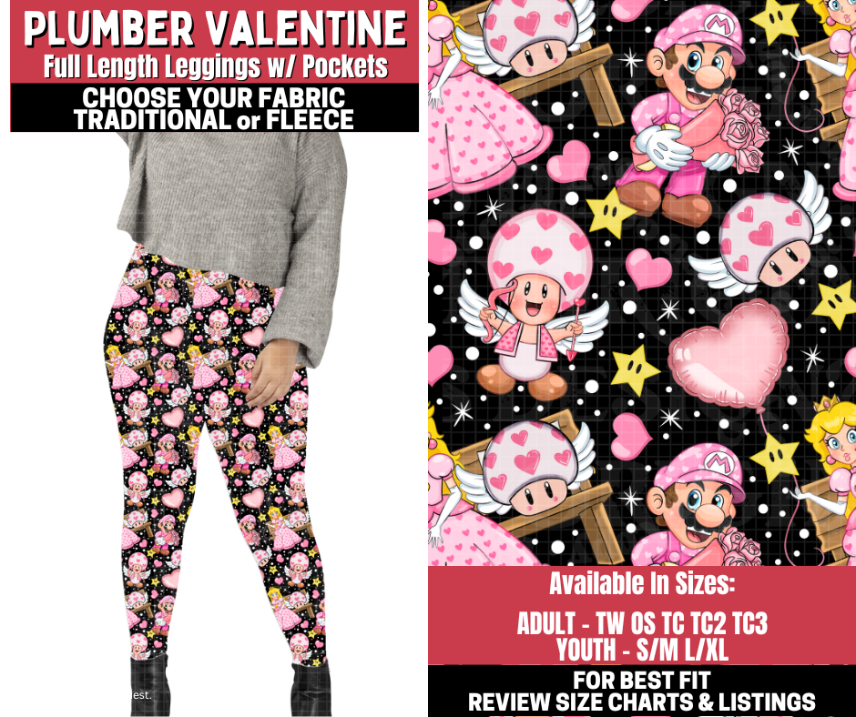 Preorder! Closes 11/13. ETA Jan. Plumber Valentine Leggings Choose Fleece or Traditional