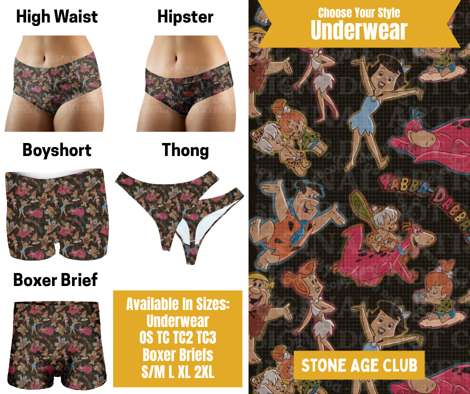 Preorder! Closes 10/28. ETA Jan. Stone Age Club Hipster, High Waist, Boyshort, & Thong Underwear & Boxer Briefs