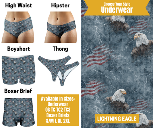 Preorder! Closes 10/28. ETA Jan. Lightening Eagle Hipster, High Waist, Boyshort, & Thong Underwear & Boxer Briefs