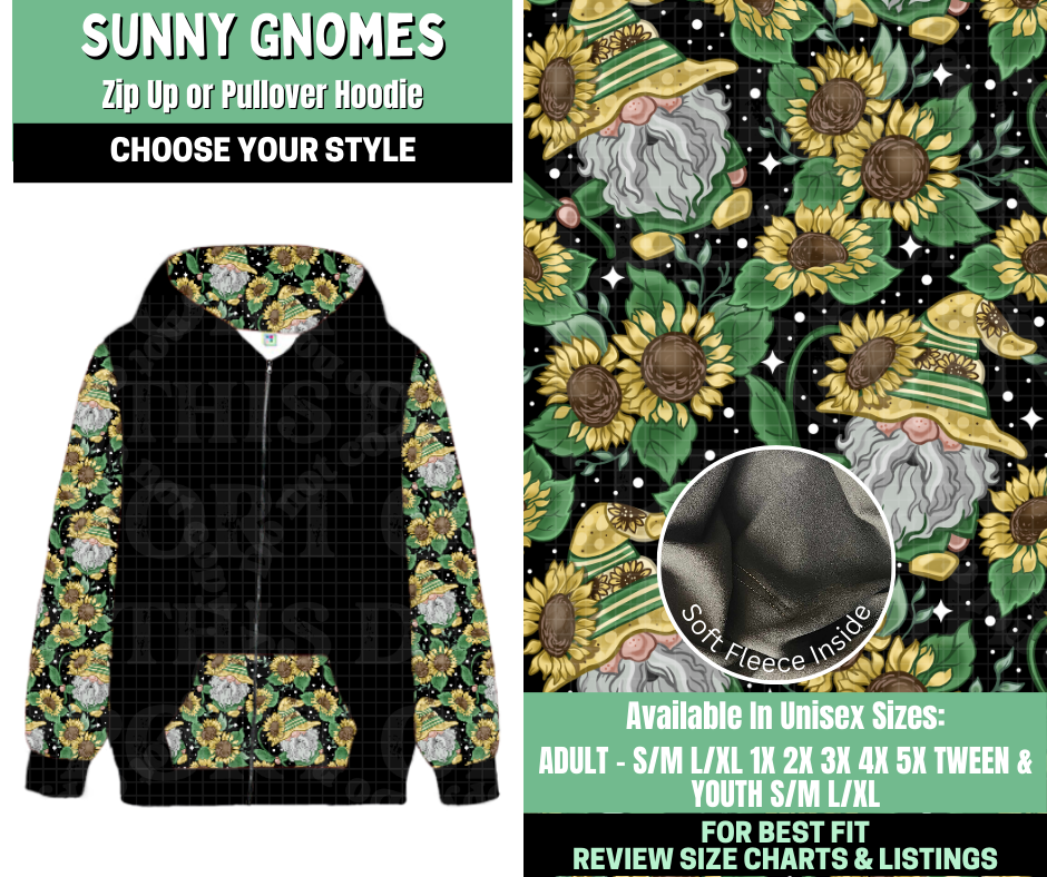 Preorder! Closes 1/7. ETA March. Sunny Gnomes Zip-Up or Pullover Hoodie