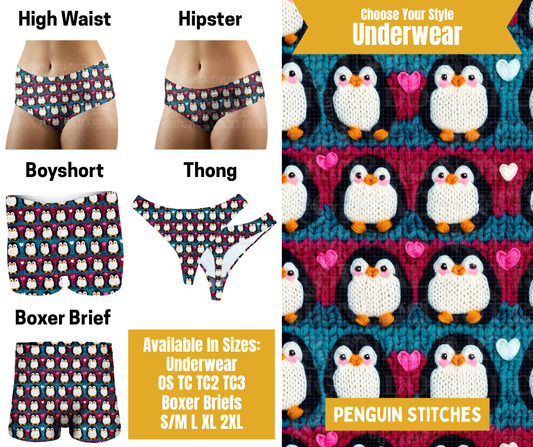 Preorder! Closes 10/28. ETA Jan. Penguin Stitches Hipster, High Waist, Boyshort, & Thong Underwear & Boxer Briefs