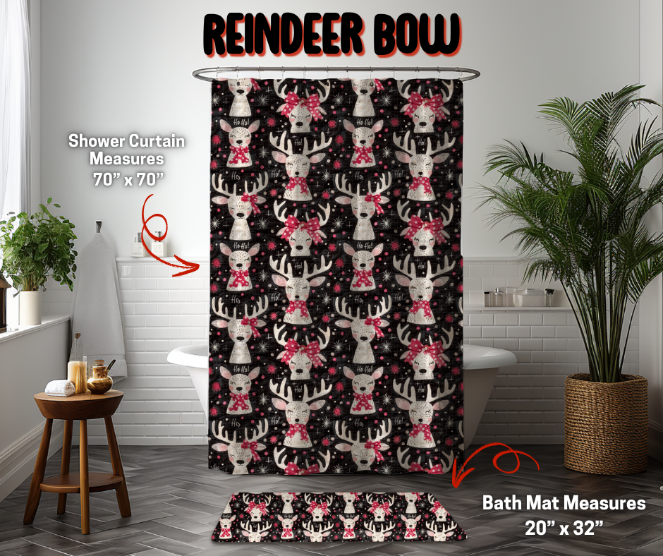 Preorder! Closes 9/8. ETA Dec. Reindeer Bow Custom Shower Curtain and/or Bath Mat