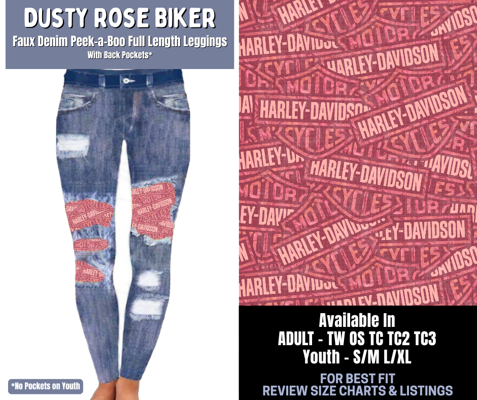 Preorder! Closes 1/8. ETA March. Dusty Rose Biker Full Length Faux Denim Peekaboo