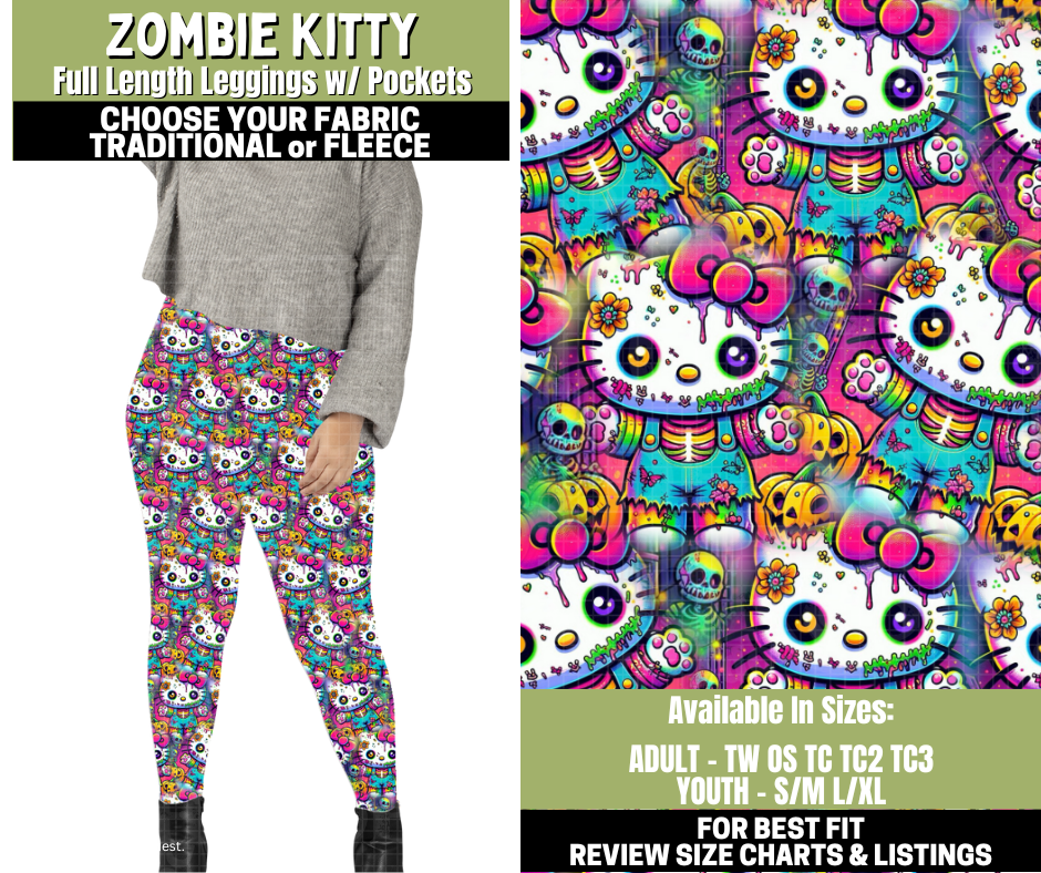 Preorder! Closes 11/6. ETA Jan. Zombie Kitty Leggings Choose Fleece or Traditional