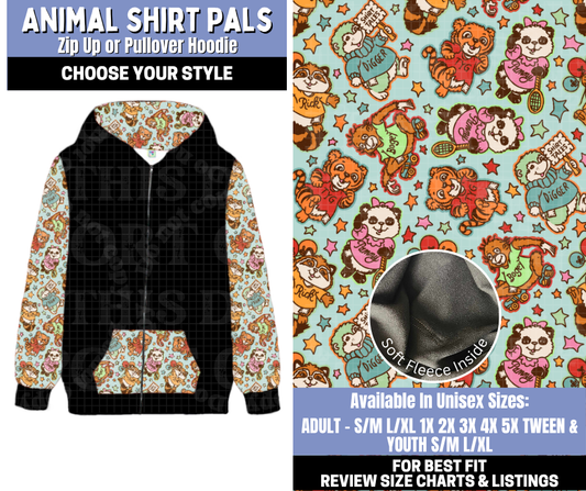 Preorder! Closes 10/30. ETA Jan. Animal Shirt Pals Zip-Up or Pullover Hoodie