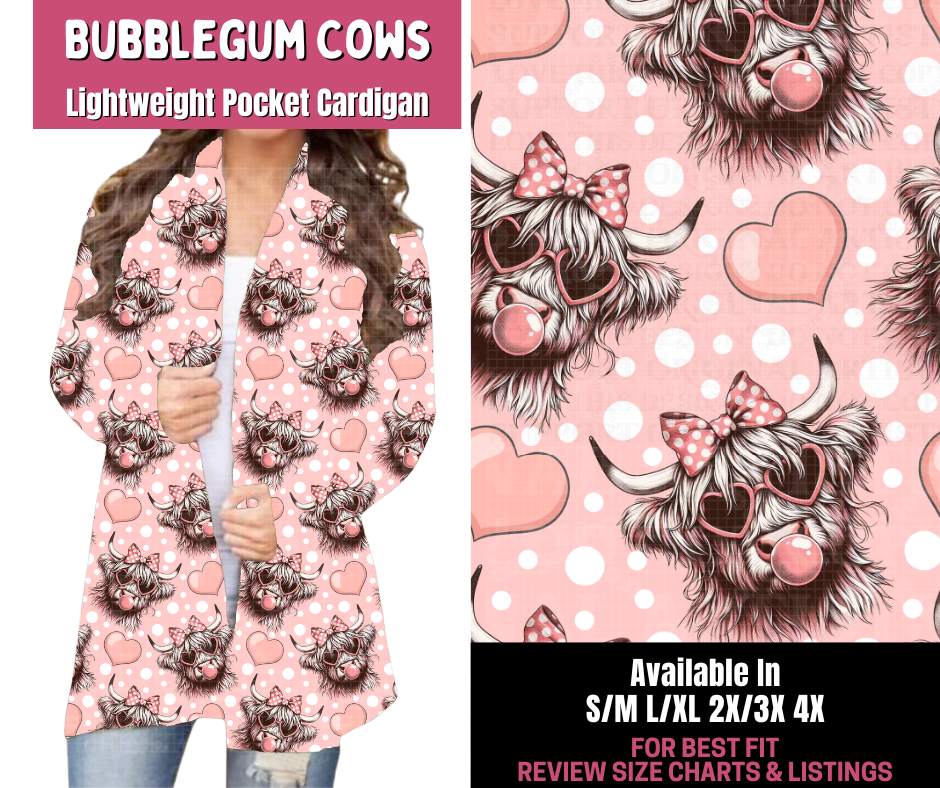 Preorder! Closes 11/10. ETA Jan. Bubblegum Cows Pocket Cardigan
