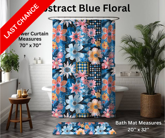 Abstract Blue Floral Custom Bath Mat