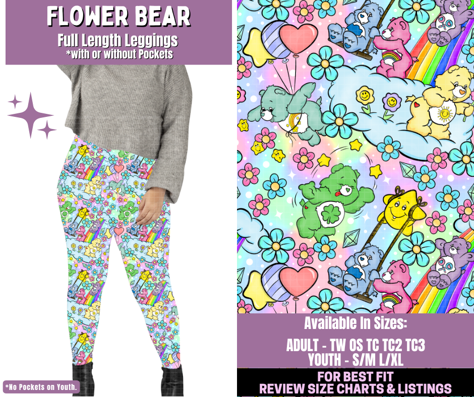 Preorder! Closes 1/14. ETA April. Flower Bear Full Length Leggings w/wo Pockets