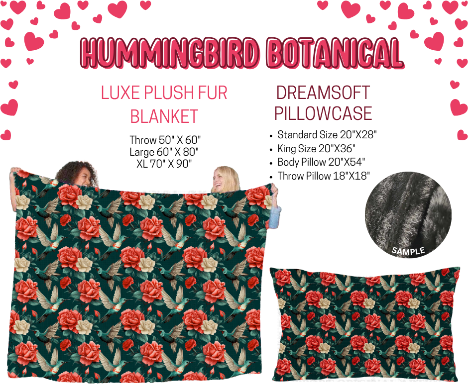 Preorder! Closes 11/17. ETA Jan. Hummingbird Botanical Luxe Plush Fur Blanket and/or DreamSoft Pillowcase