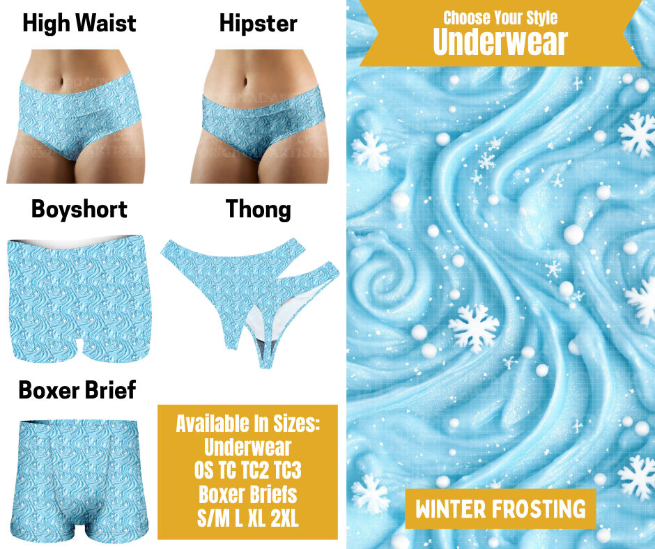 Preorder! Closes 10/28. ETA Jan. Winter Frosting Hipster, High Waist, Boyshort, & Thong Underwear & Boxer Briefs