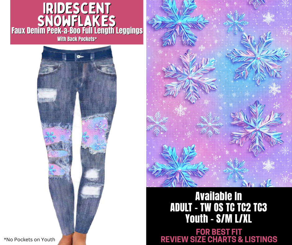 Preorder! Closes 11/10. ETA Jan. Iridescent Snowflake Full Length Faux Denim Peekaboo