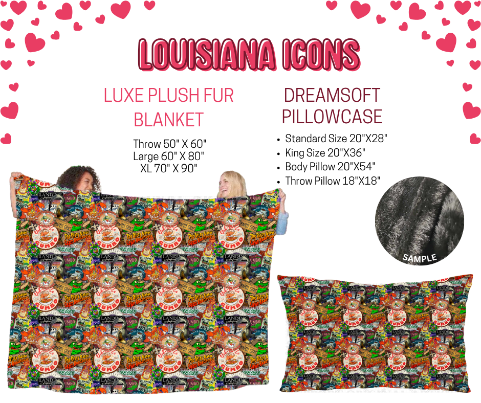 Preorder! Closes 11/17. ETA Jan. Louisiana Icons Luxe Plush Fur Blanket and/or DreamSoft Pillowcase