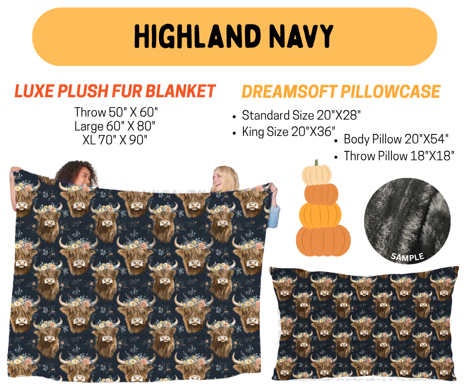Preorder! Closes 7/8. ETA Oct. Highland Navy Fur Blanket and/or DreamSoft Pillowcase