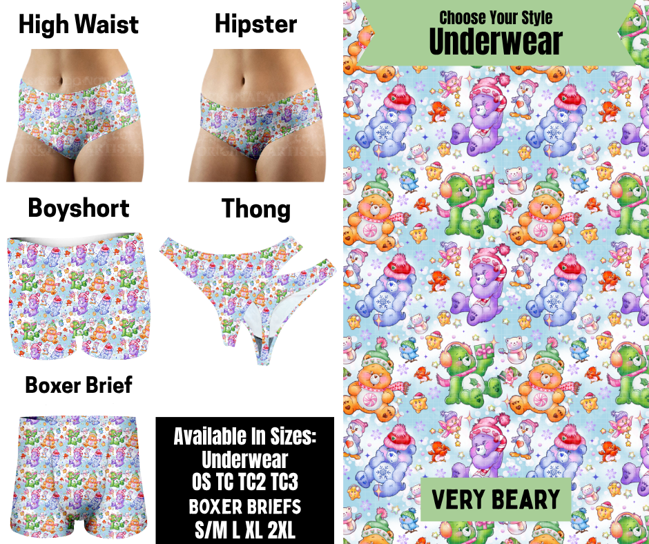 Preorder! Closes 8/25. ETA Nov. Very Beary Hipster, High Waist, Boyshort, & Thong Underwear & Boxer Briefs