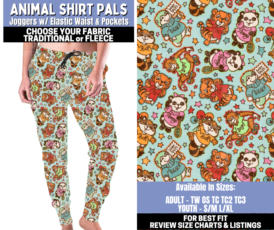 Preorder! Closes 10/30. ETA Jan. Animal Shirt Pals Joggers Choose Fleece or Traditional