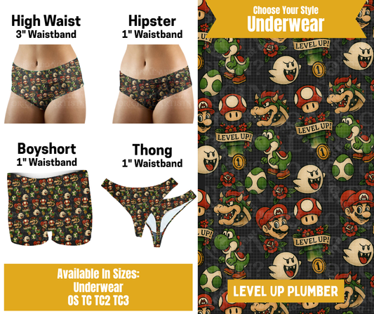 Preorder! Closes 10/28. ETA Jan. Level Up Plumber Hipster, High Waist, Boyshort, & Thong Underwear & Boxer Briefs