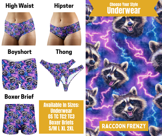 Preorder! Closes 10/28. ETA Jan. Raccoon Frenzy Hipster, High Waist, Boyshort, & Thong Underwear & Boxer Briefs