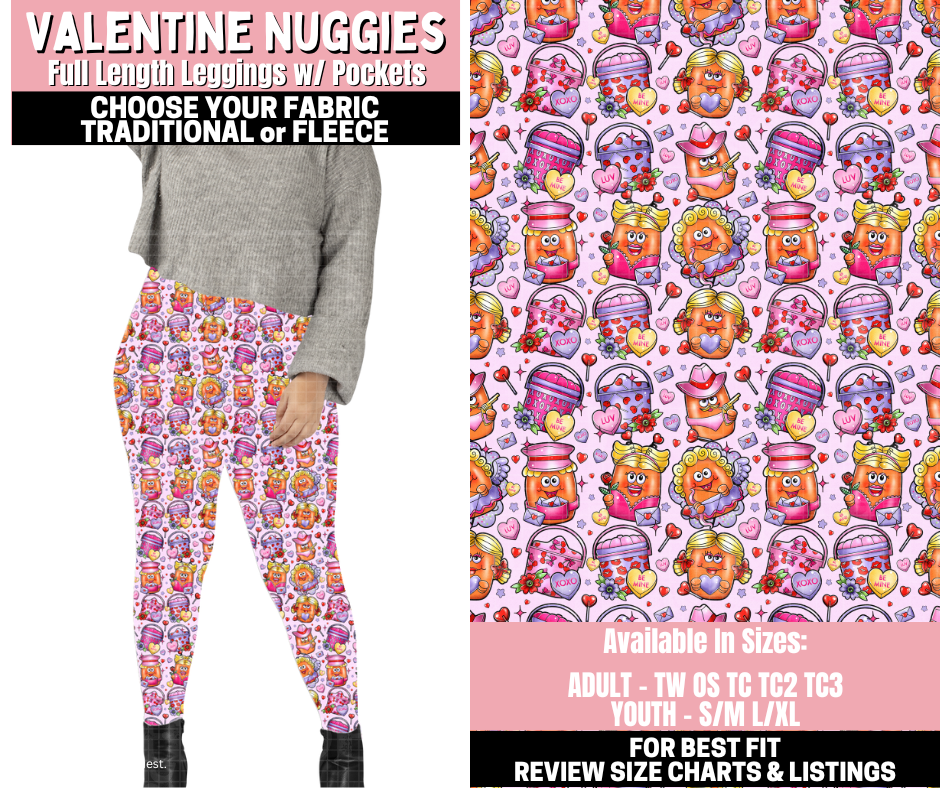 Preorder! Closes 11/12. ETA Jan. Valentine Nuggies Leggings Choose Fleece or Traditional