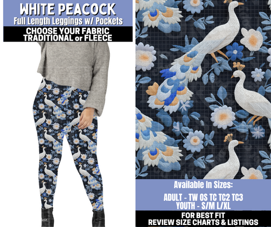 Preorder! Closes 10/30. ETA Jan. White Peacock Leggings Choose Fleece or Traditional