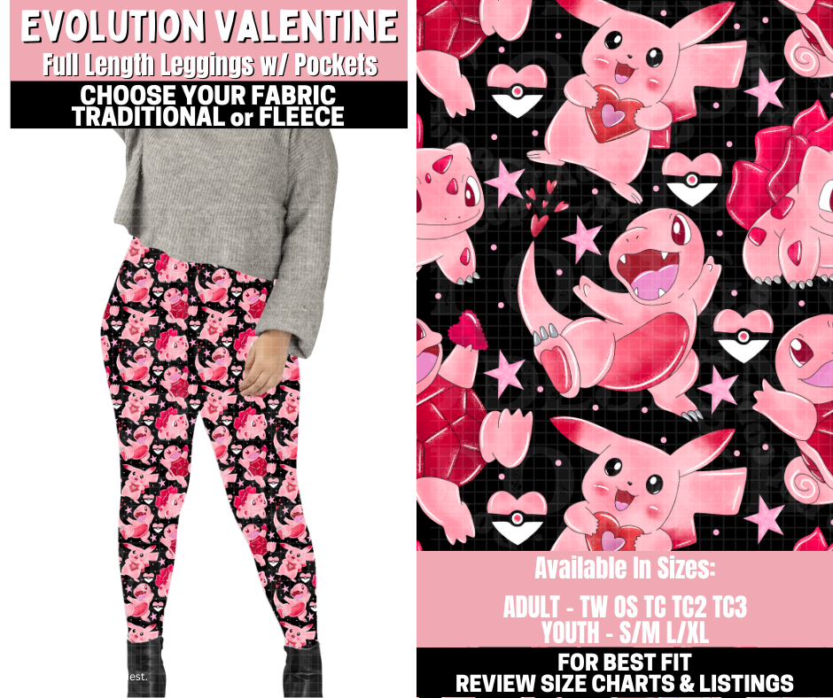 Preorder! Closes 11/12. ETA Jan. Evolution Valentine Leggings Choose Fleece or Traditional