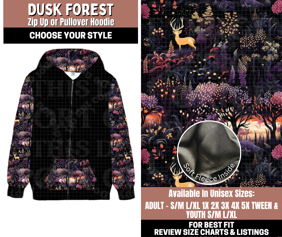 Preorder! Closes 11/3. ETA Jan. Dusk Forest Zip-Up or Pullover Hoodie