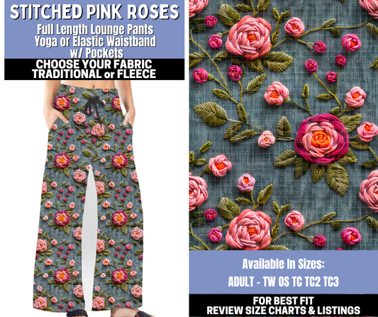 Preorder! Closes 10/30. ETA Jan. Stitched Pink Roses Lounge Pants Choose Fleece or Traditional