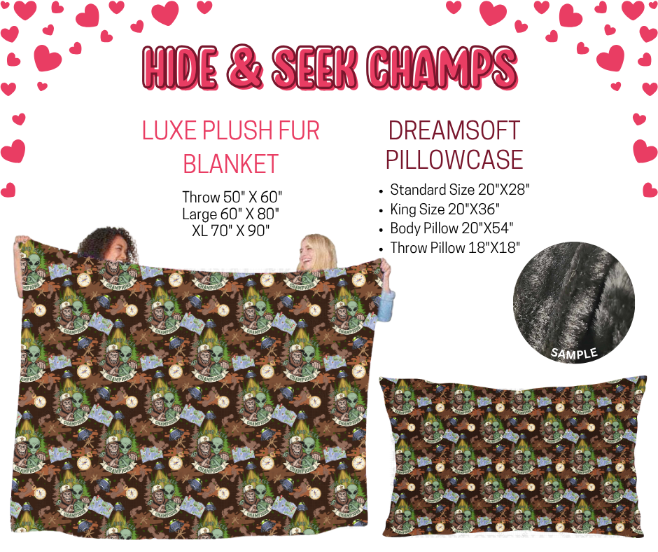 Preorder! Closes 11/17. ETA Jan. Hide & Seek Champs Luxe Plush Fur Blanket and/or DreamSoft Pillowcase