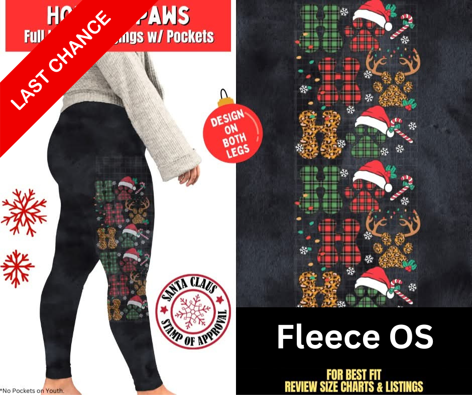 Holiday Paws Watercolor Fleece Leggings W/ Side Leg Designs