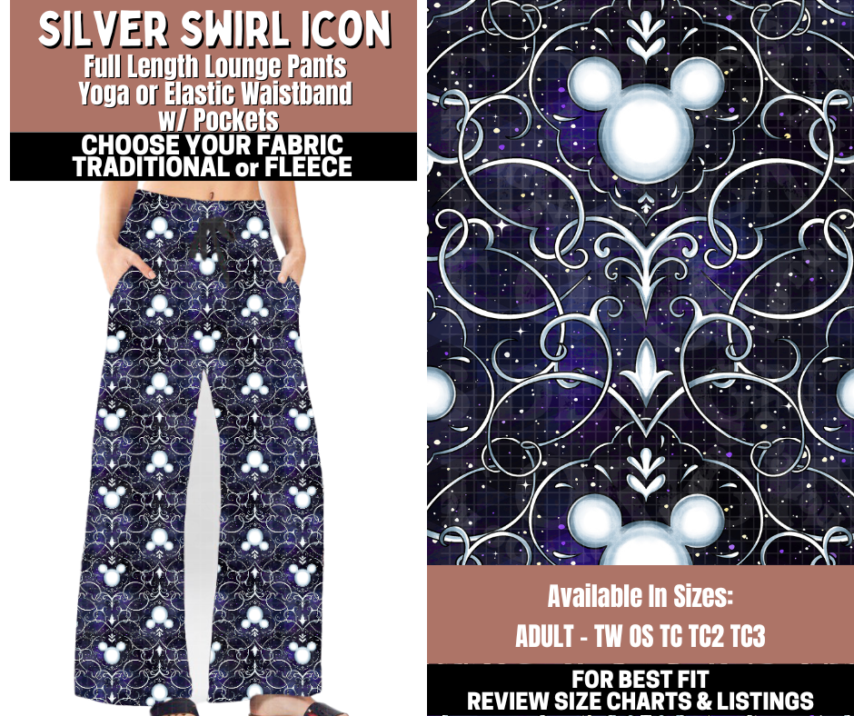Preorder! Closes 11/3. ETA Jan. Silver Swirl Icon Lounge Pants Choose Fleece or Traditional