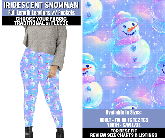 Preorder! Closes 10/30. ETA Jan. Iridescent Snowman Leggings Choose Fleece or Traditional