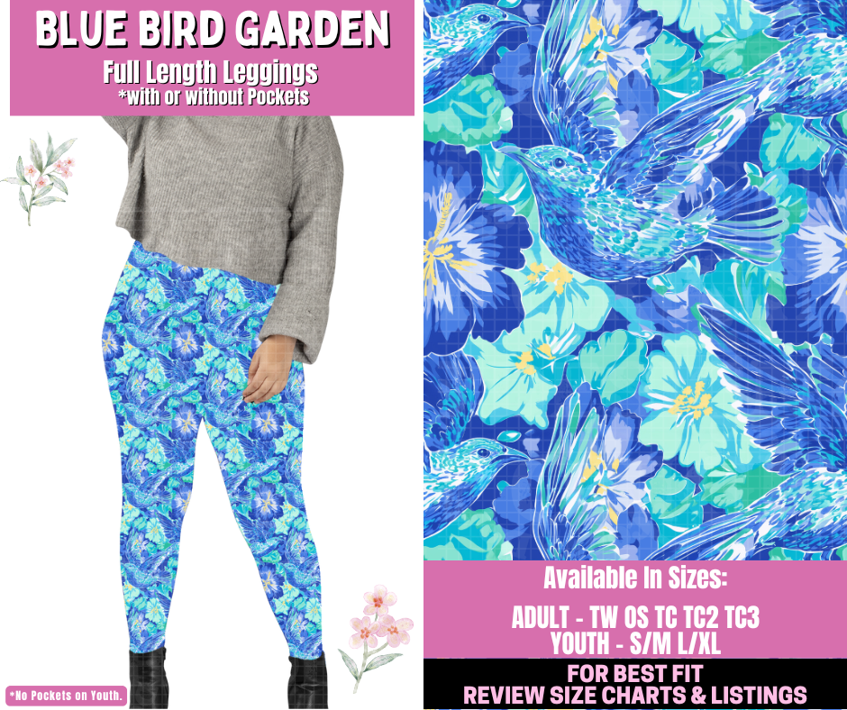 Preorder! Closes 1/12. ETA March. Blue Bird Garden Full Length Leggings w/wo Pockets