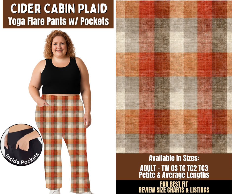 Preorder! Closes 7/29. ETA Oct. Cider Cabin Plaid Yoga Flare Pants