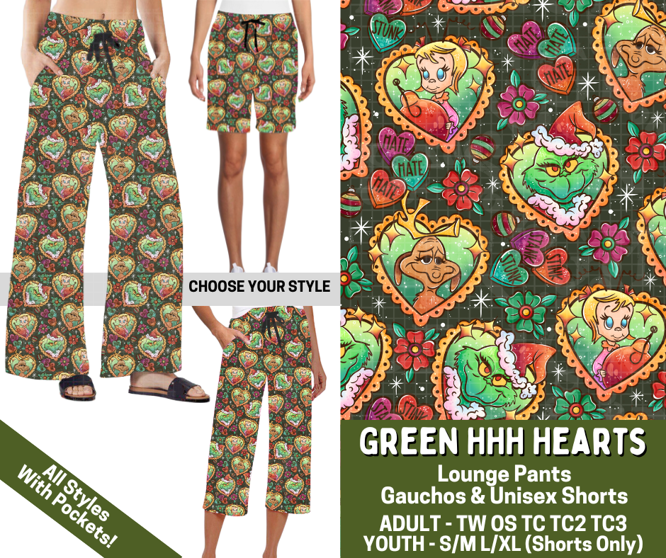 Preorder! Closes 7/15. ETA Nov. Green HHH Hearts Combo Lounge Lengths